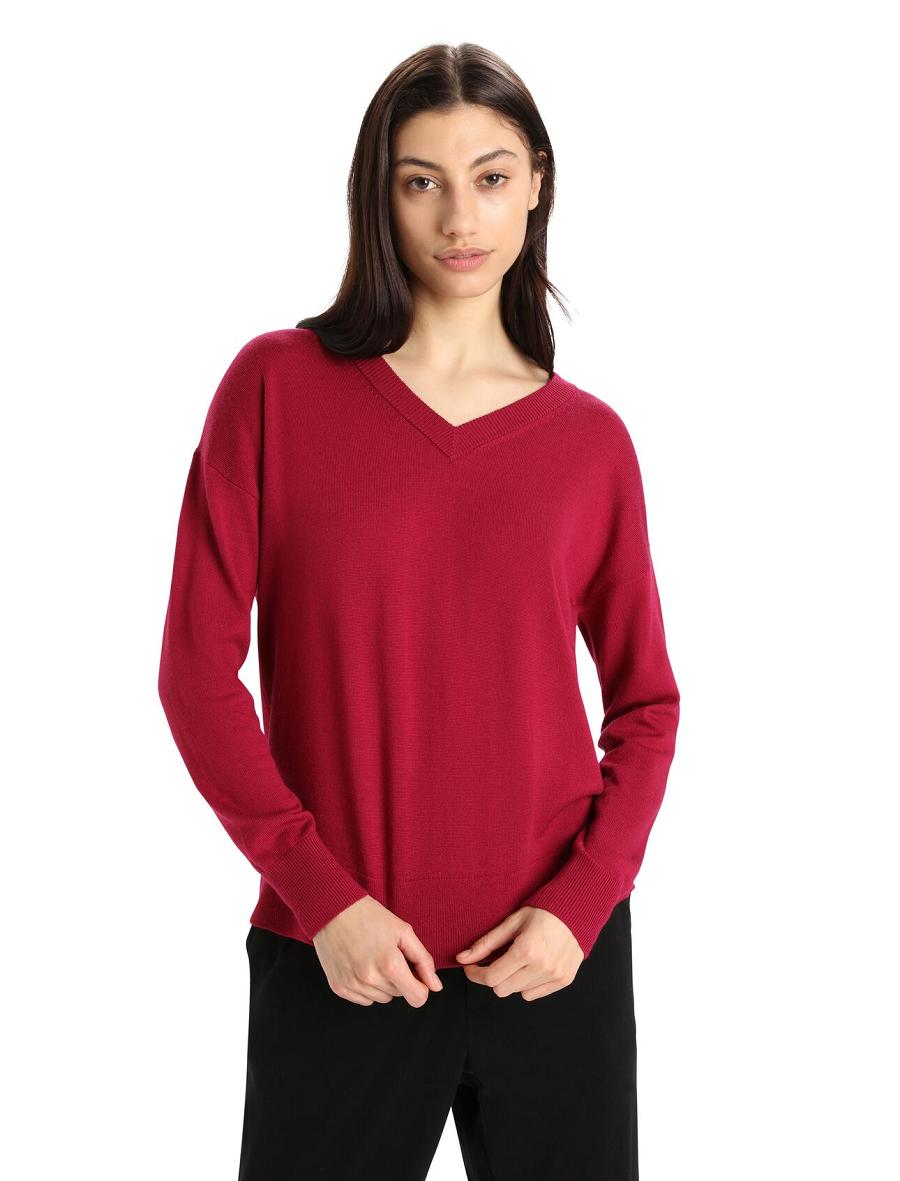 Chandails Icebreaker Merino Shearer V Neck Femme Rose | FR 1628MQZA